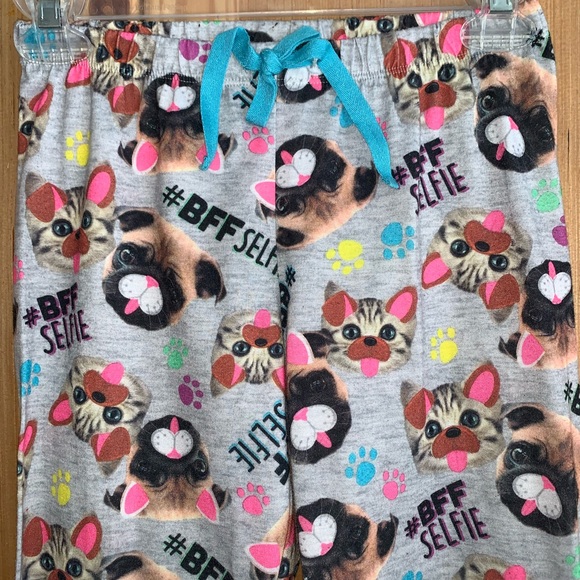 Justice “Pug & Cat” bff selfie sleep pants size 10 - Picture 2 of 3